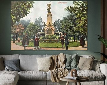 Historische ansichtkaart met beeld van de Wilhelmina fontein in  Rotterdam van Patricia Hofmeester