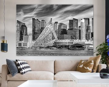 Hell's Kitchen skyline on the Hudson River in New York City | Monochrome