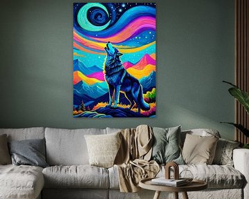 Wolf huilende sterrennacht van MIROKKU