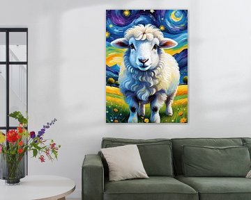 Pluizig Wit Schaap Sterrennacht van MIROKKU