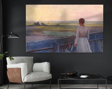 Anna Ancher, Tegen de avond. Een jong meisje bij een hek kijkt uit over de velden, Skagen van Atelier Liesjes