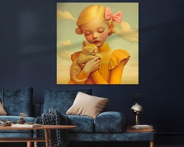 Tedere Omhelzing - meisje met kitten van Lauri Creates