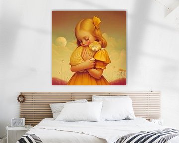 Tender Embrace - girl with kitten by Lauri Creates