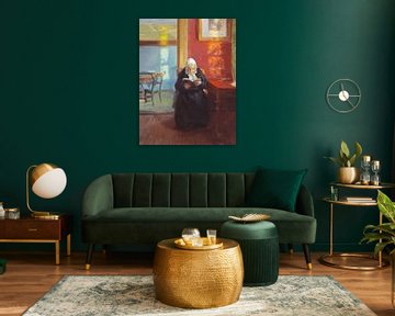 Anna Ancher, Interieur vanuit de rode kamer met de moeder van de kunstenaar, Ane Brøndum, lezend, 1910 van Atelier Liesjes