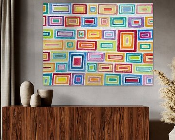 Painting with rectangles and squares in cheerful shades (watercolour) by Birgitte Bergman
