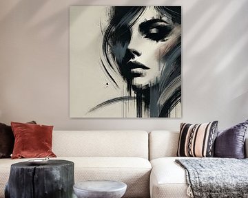 Vrouwen gezicht - Minimalistisch Abstract Schilderij van Tijn van de Loo