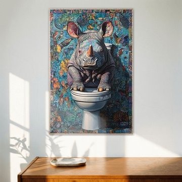 Colourful Rhino in Mosaic Environment Toilet Art