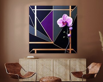Abstracte kunst met geometrische vormen en orchidee van Liona Toussaint