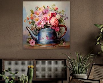 Vintage waterkoker met bloemenboeket van Martine Affre Eisenlohr