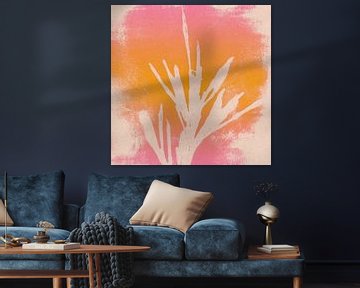 Abstract botanisch in neongeel en roze. van Dina Dankers