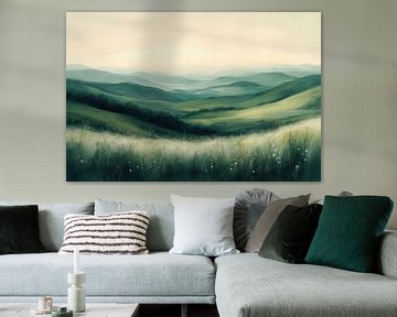 Groene golven in abstracte compositie – organisch kunstwerk met rust en ritme van Natasja Haandrikman