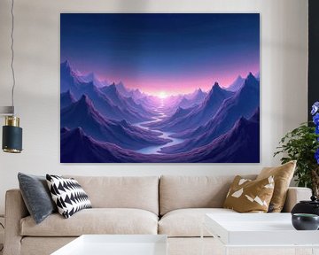 Serene rivier stroomt door bergvallei bij zonsondergang van Markus Gann