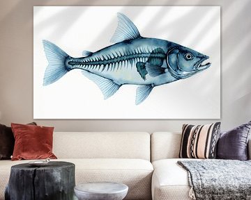 Blue watercolor fish showing skeleton anatomy von Markus Gann