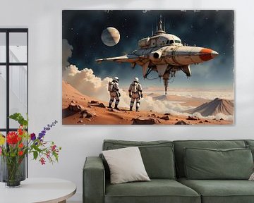 Astronauten kijken naar ruimteschip dat opstijgt van planeetoppervlak van Markus Gann