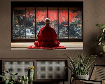 praying monk overlooking japanese landscape by Egon Zitter