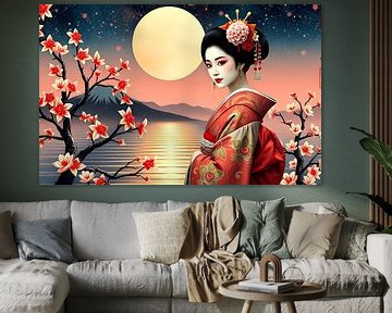 Japanese Geisha with rising sun