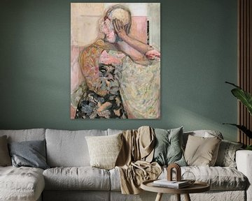 Vrouw in een zachte gebloemde Kimono Dawn van Studio Soon Ok