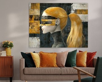 Goldene Frau | Frau mit goldenem Haar und Maske von Kunst Laune