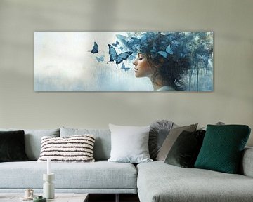 Woman and Butterflies | Blue Butterflies and Woman by Art Whims