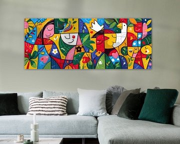 Roter Vogel und Blumen