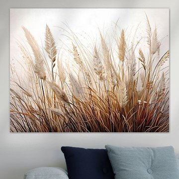 Gräser und Wildkräuter in sanften Farben auf hellem Hintergrund