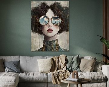 City Sight | Vrouw met Stad en Wolken van Kunst Kriebels