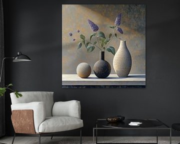 Modern Stilleven Bloemen | Echoes of Porcelain Solitude van Kunst Kriebels