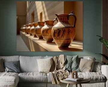 Poterie grecque ancienne exposée sur une étagère de musée sur Markus Gann