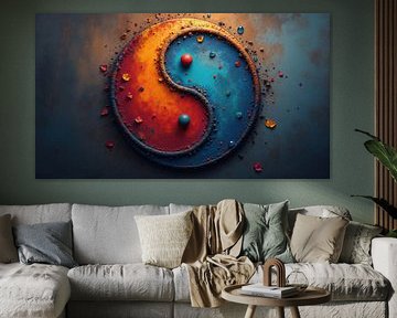 Yin yang symbool voor dualiteit en balans met kleurrijke p