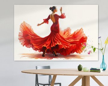 Young woman is dancing flamenco in a beautiful red dress by Markus Gann