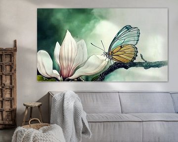 Schmetterling auf Magnolienblüte