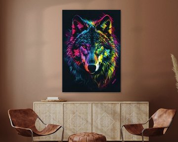 wolf kleurrijk van rose art