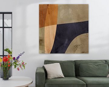 Abstracte kunst in terra, olijfgroen, inktzwart en zand nr. 1 van Dina Dankers