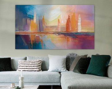 Modern Abstract: Skyline in warme pasteltinten