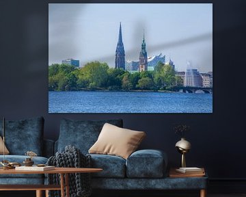 Outer Alster with town hall and Elbphilharmonie concert hall by Torsten Krüger
