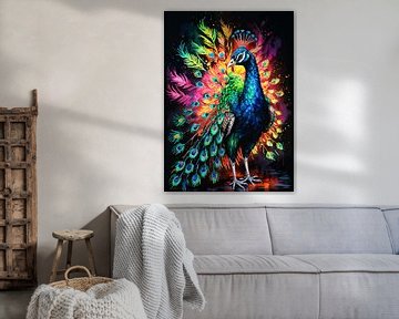 Peafowl Neon Aquarel van MIROKKU
