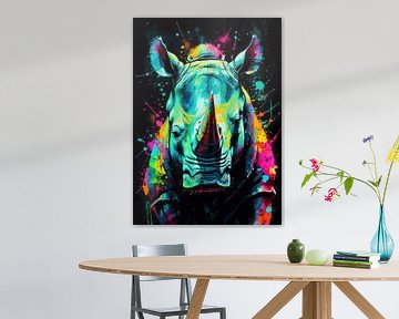Neon neushoorn aquarel van MIROKKU