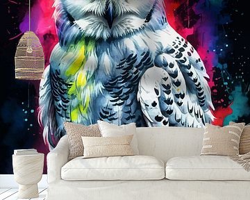 Schneeeule Neon Aquarell