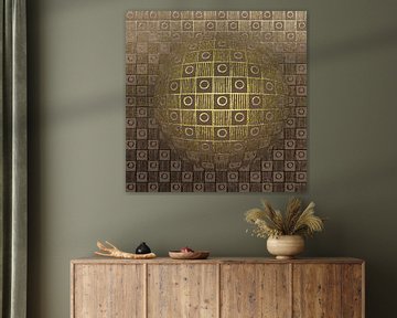 Geometrische symmetrie. Gouden dambord in Op-art stijl. van Alie Ekkelenkamp