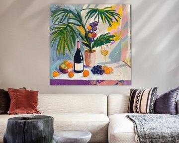 Still Life with Wine and Bottle: Elegance in Matisse Style by Thea