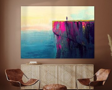 Kustkliffen Landschap | Alone at the Colorful Abyss van Abstract Schilderij