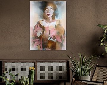 Figuratief portret van een vrouw in goud en pastel