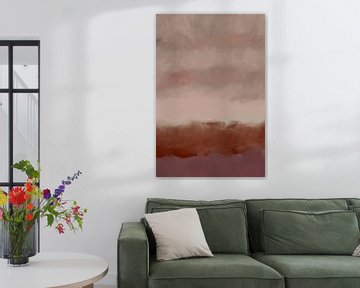 Zonsopgang. Abstract minimalistisch landschap in paars, roestbruin en licht taupe. van Dina Dankers