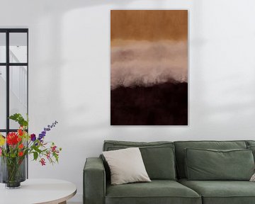 Abstract minimalistisch landschap in donkergeel, zachtroze en bruin. van Dina Dankers