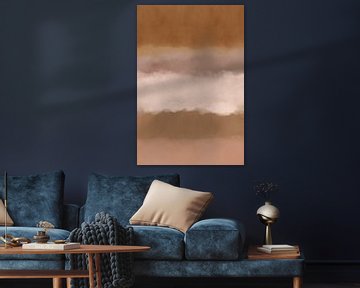 Abstract landscape in yellow ochre, white, salmon pink, taupe. by Dina Dankers