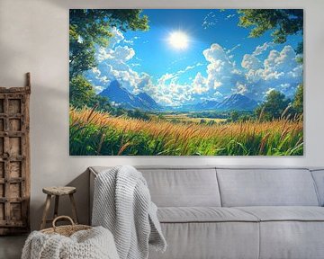 Goldene Felder unter einem strahlenden Himmel