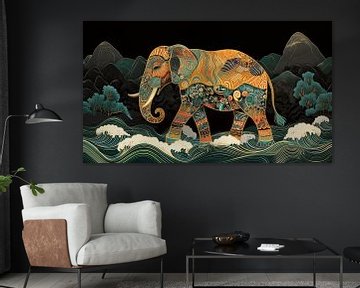 Olifant in vibrante kleuren panorama van TheXclusive Art