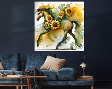 Sunny Freedom - Pferd und Sonnenblumen Kunst