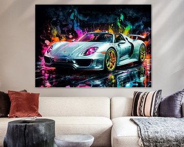 Porsche Spyder aquarel neon van MIROKKU
