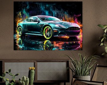 Aston Martin DBS aquarel neon van MIROKKU